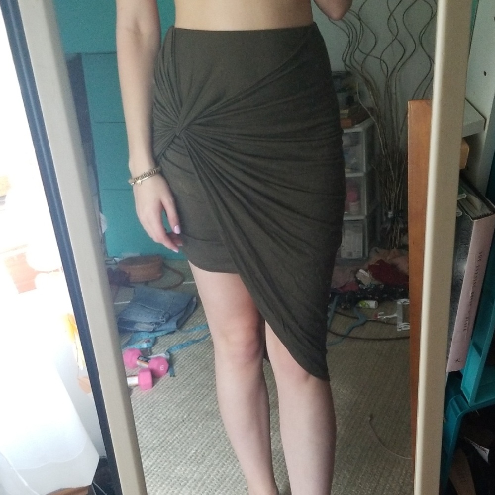 Draped olive skirt